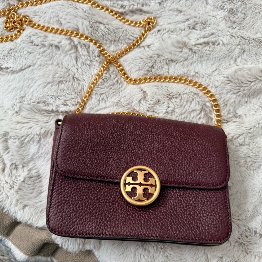 Tory Burch Deep Red Crossbody with Gold Chain